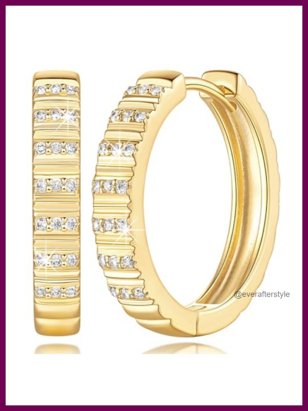 14K Gold Plated Hoop Earrings for Women CZ Sparkle 22mm
